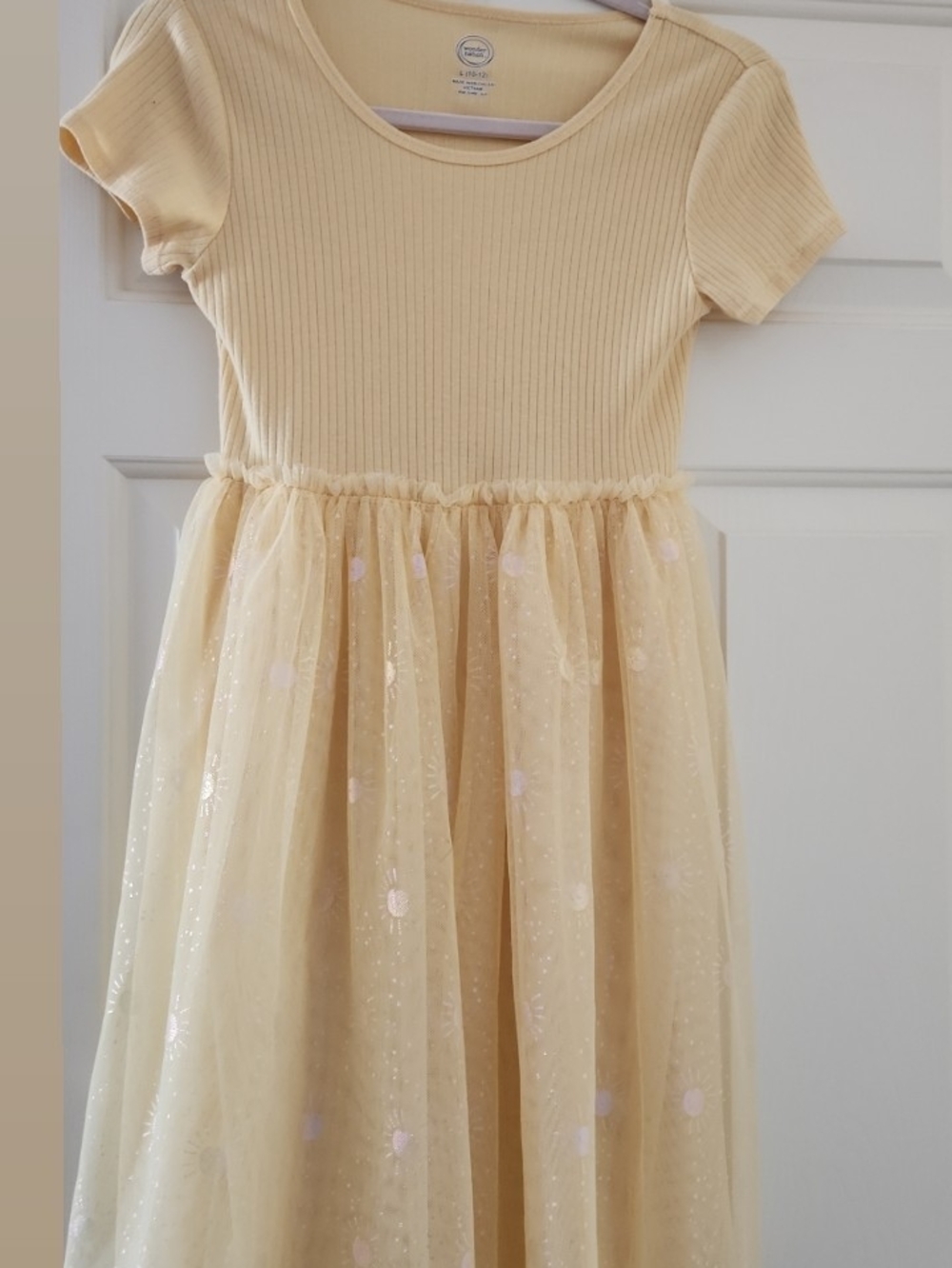 wonder nation Pale Yellow Tulle Party Dress with Ribbed Bodice